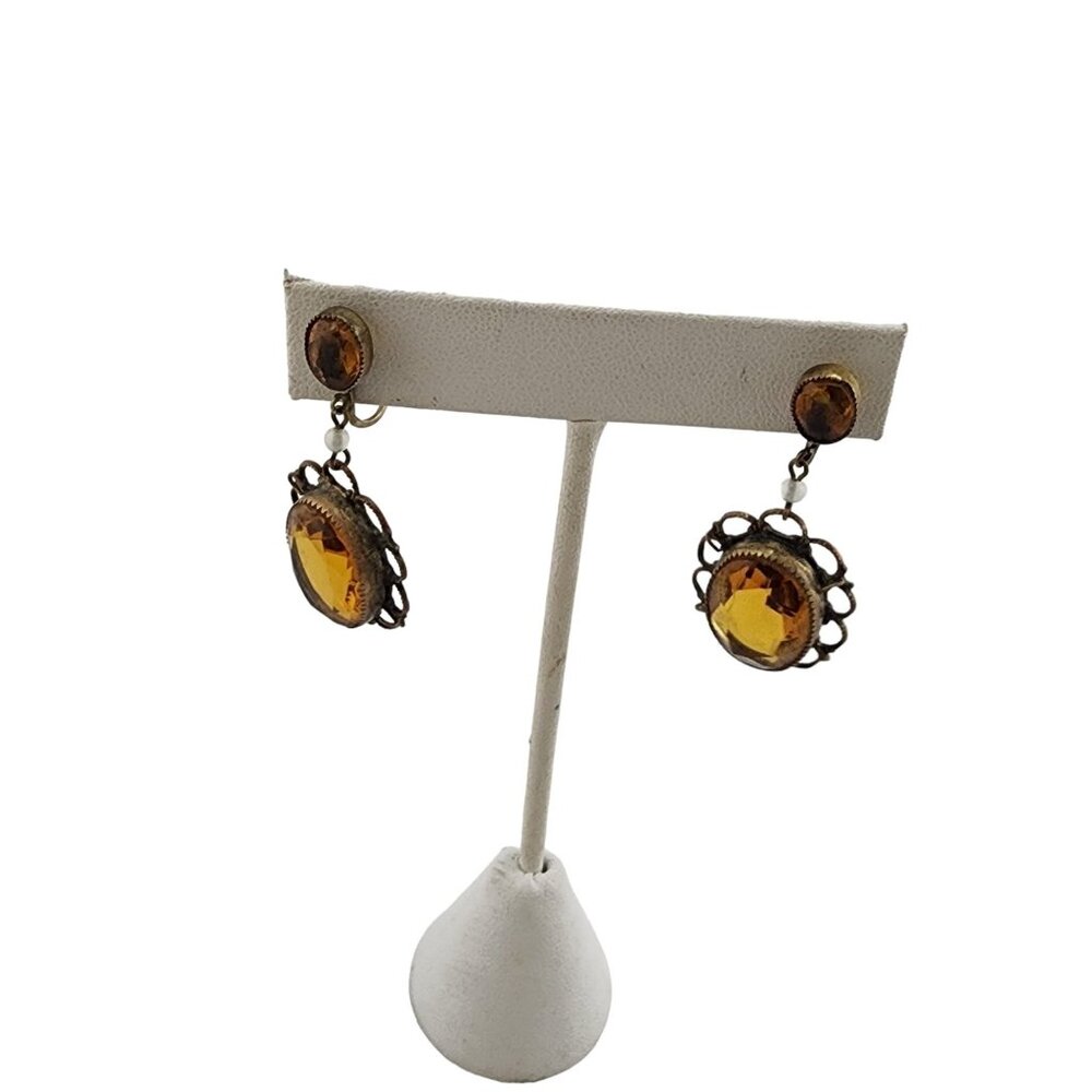 Antique Czech Glass Screw Back Clip Earrings (4953)